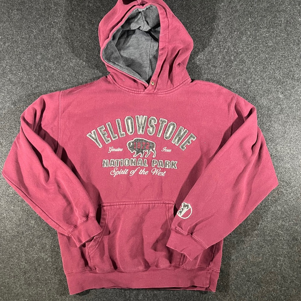 Prairie Mountain Yellowstone Hoodie Mens Medium Maroon National Park